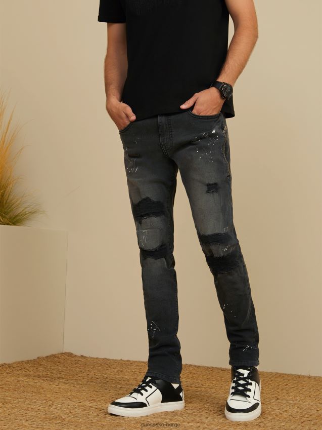 Guess øko liam skinny jeans svart ødelegge svart ødelegge menn F0LJ808101