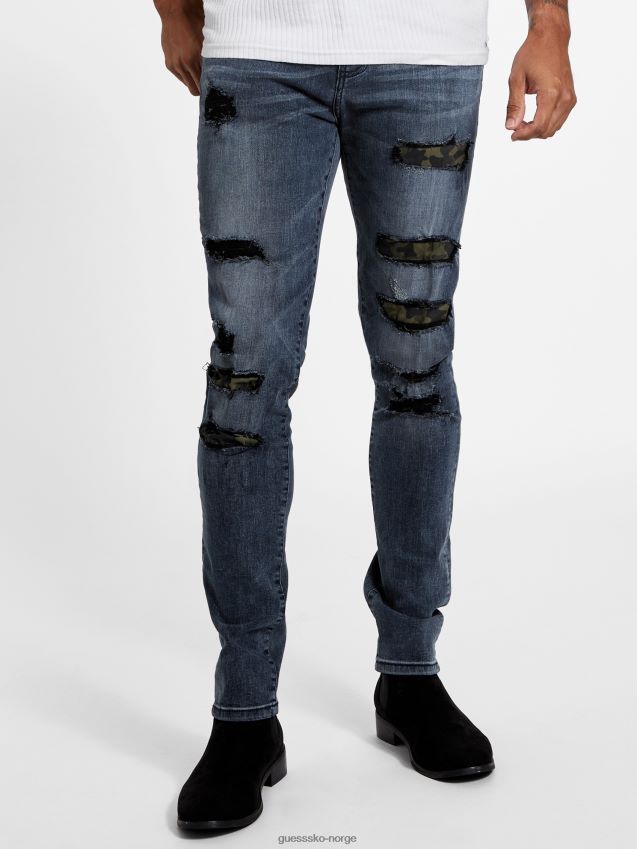 Guess tegnet rip-and-reparer skinny jeans mørk ødelegge vask mørk ødelegge vask menn F0LJ808389
