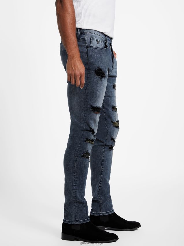 Guess tegnet rip-and-reparer skinny jeans mørk ødelegge vask mørk ødelegge vask menn F0LJ808389