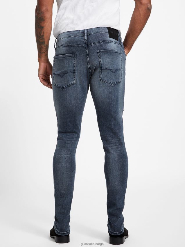 Guess tegnet rip-and-reparer skinny jeans mørk ødelegge vask mørk ødelegge vask menn F0LJ808389