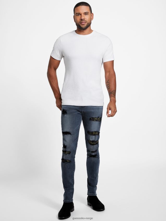 Guess tegnet rip-and-reparer skinny jeans mørk ødelegge vask mørk ødelegge vask menn F0LJ808389
