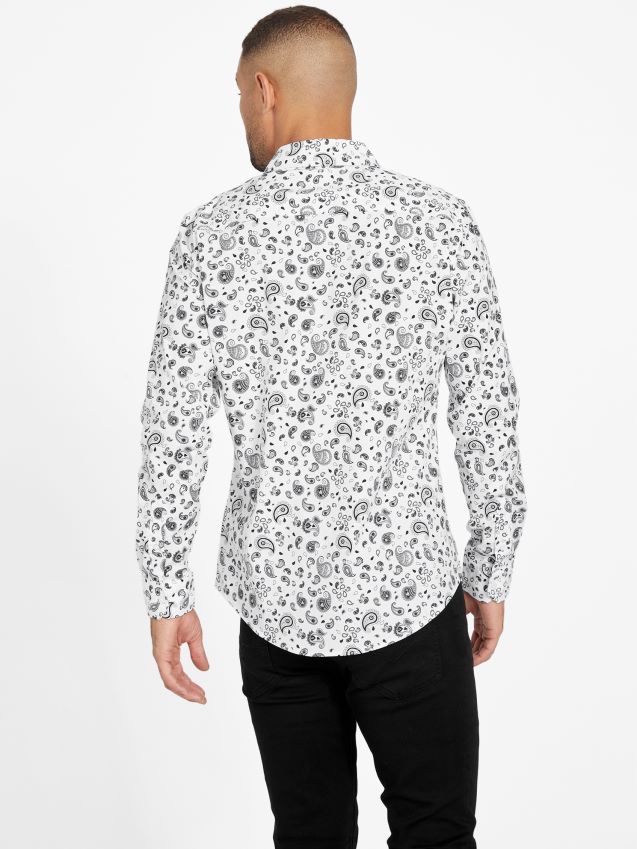 Guess astro paisley skjorte ren hvit Ren hvit menn F0LJ808234