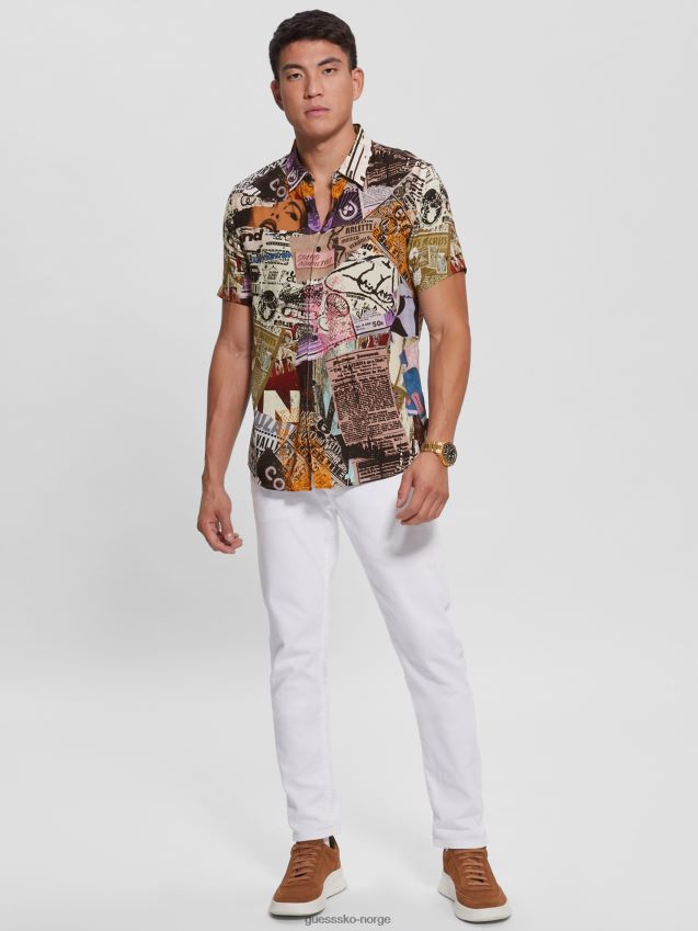 Guess avis collage øko collage skjorte aviscollage menn F0LJ8010382