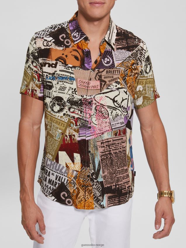 Guess avis collage øko collage skjorte aviscollage menn F0LJ8010382