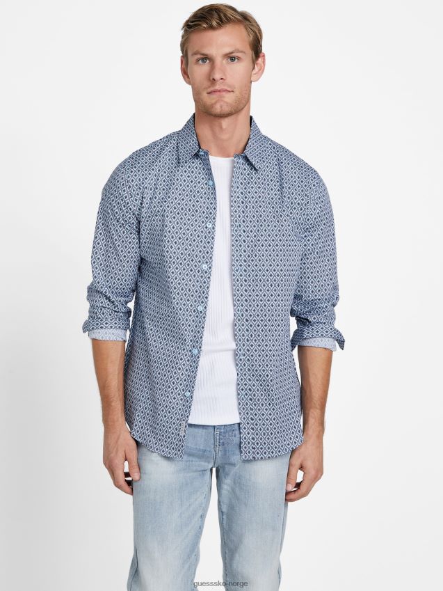 Guess bemerkelsesverdig blå aries mosaikkskjorte bemerkelsesverdig blå menn F0LJ808360