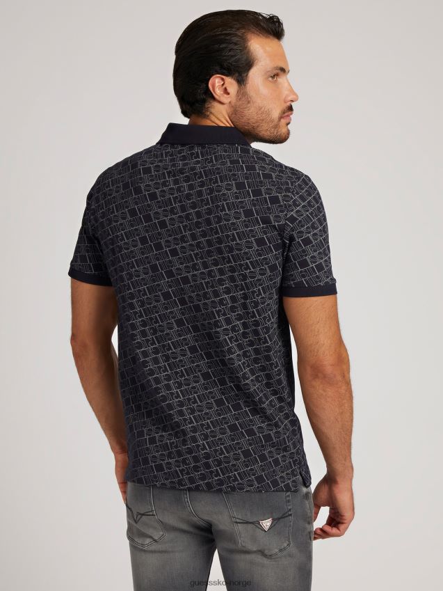 Guess blå all over logo poloskjorte blå menn F0LJ80568