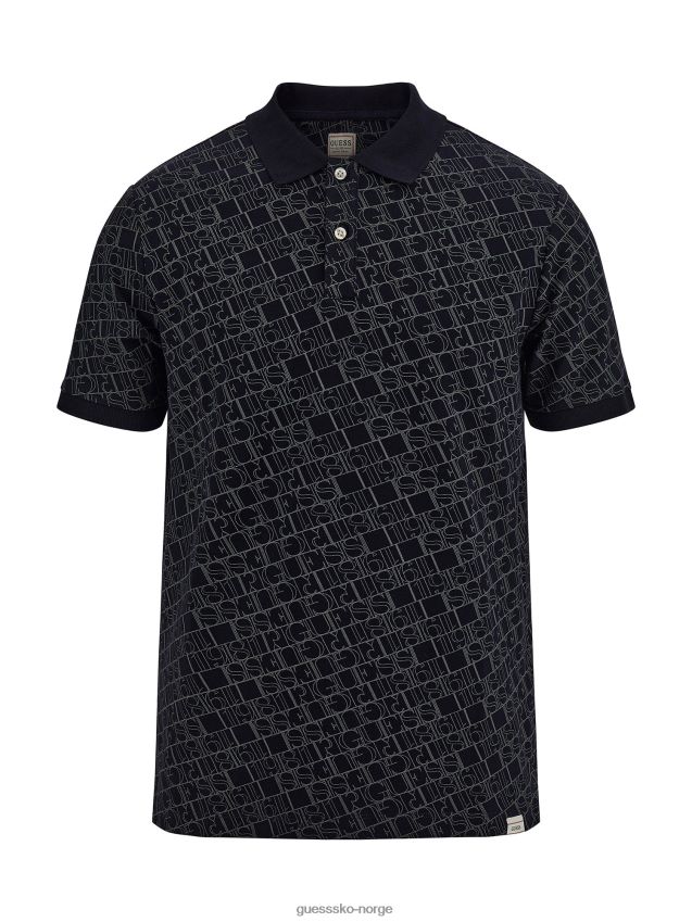Guess blå all over logo poloskjorte blå menn F0LJ80568