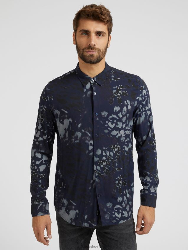 Guess blå animalier skjorte blå menn F0LJ80723
