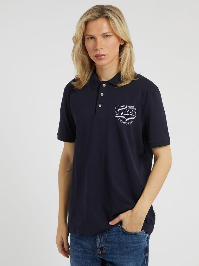 Guess blå brodert logo poloskjorte blå menn F0LJ80927