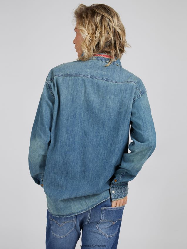 Guess blå denimskjorte med normal passform blå menn F0LJ801244