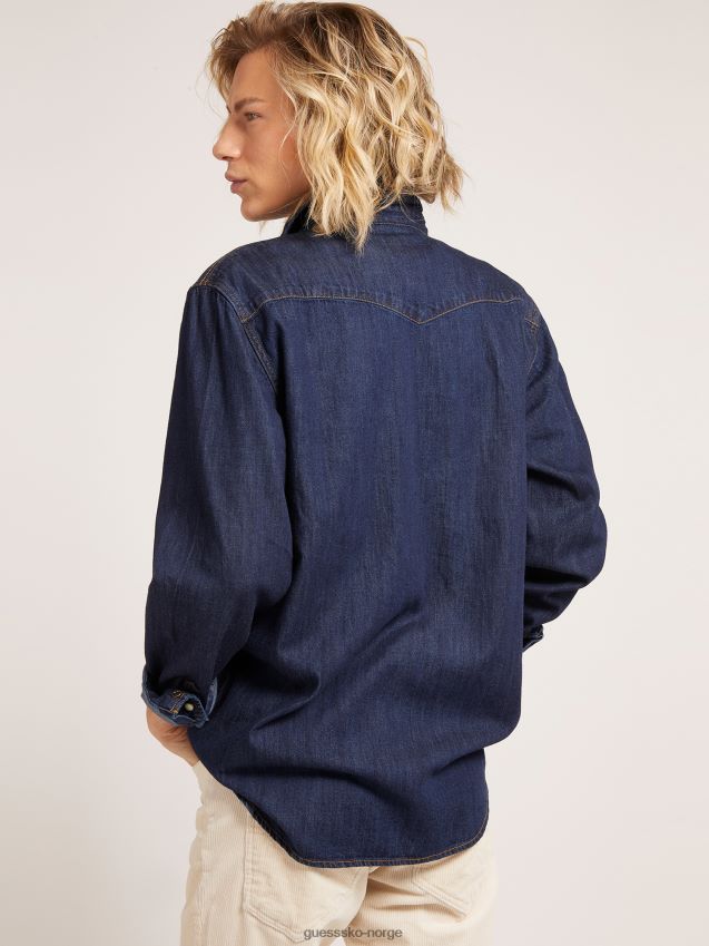 Guess blå denimskjorte med normal passform blå menn F0LJ801338