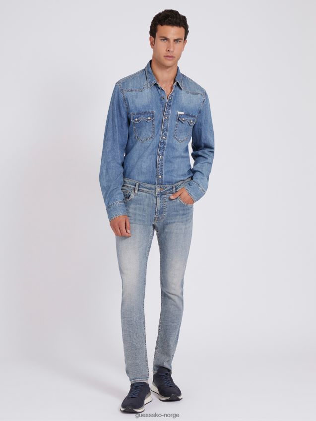Guess blå denimskjorte med normal passform blå menn F0LJ80251