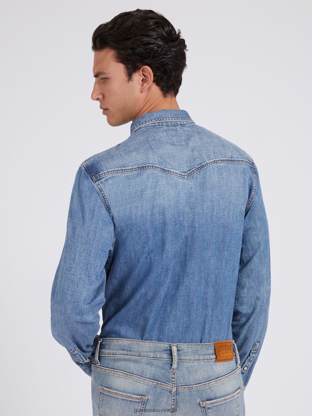 Guess blå denimskjorte med normal passform blå menn F0LJ80251