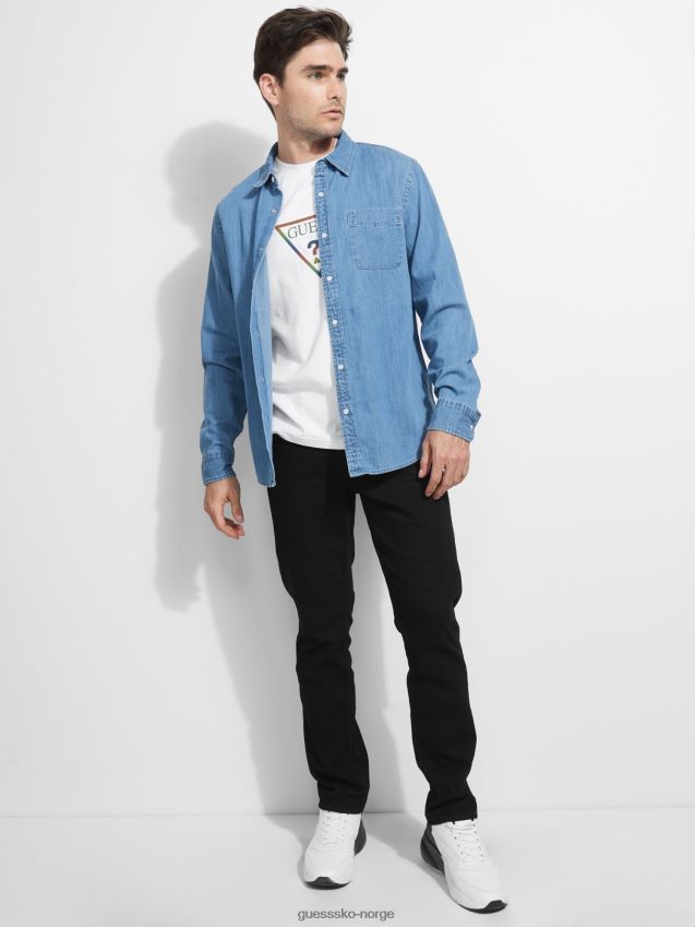 Guess blå dongeri lomme foran skjorte blå menn F0LJ801315