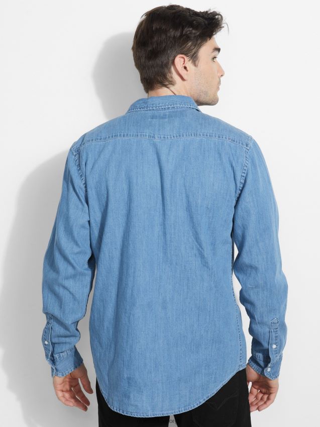Guess blå dongeri lomme foran skjorte blå menn F0LJ801315