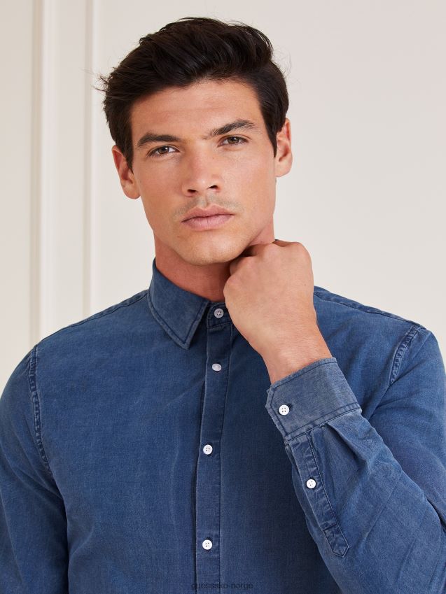 Guess blå marciano denimskjorte i slim fit blå menn F0LJ801332
