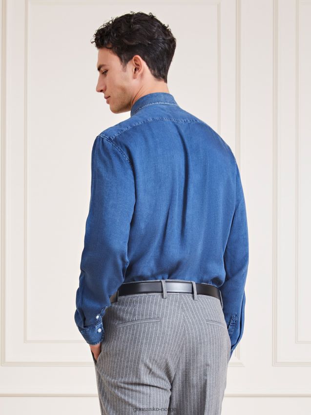 Guess blå marciano skjorte med normal passform blå menn F0LJ80533