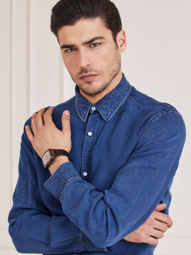 Guess blå marciano skjorte med normal passform blå menn F0LJ80533