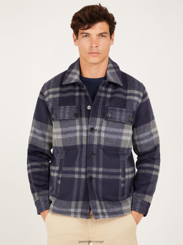 Guess blå multi makro rutete ullblandingsskjorte blå multi menn F0LJ801356