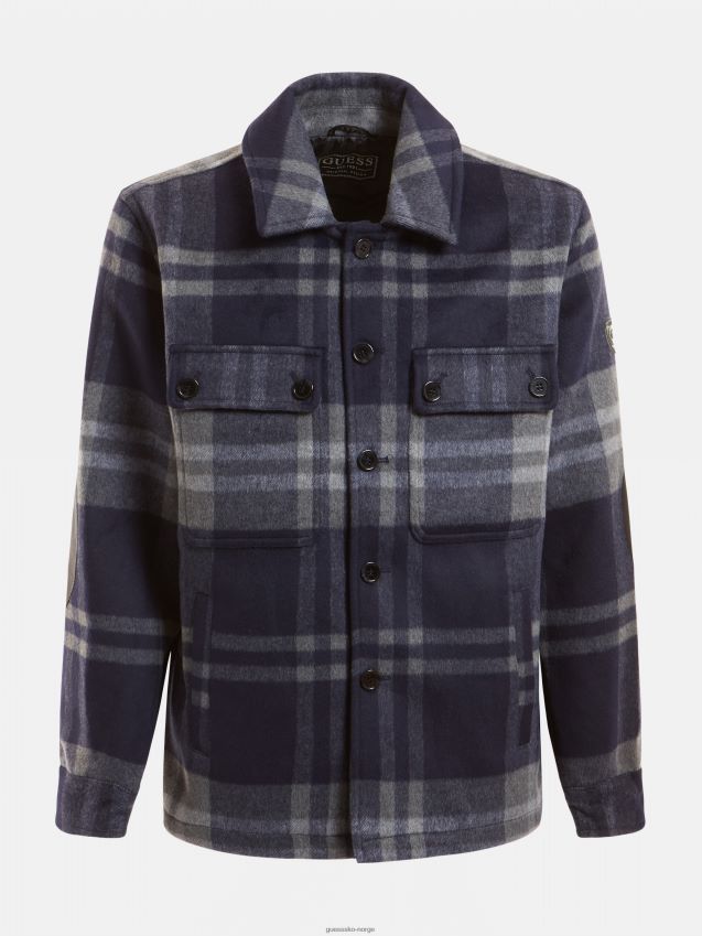 Guess blå multi makro rutete ullblandingsskjorte blå multi menn F0LJ801356