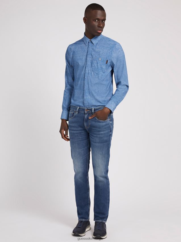 Guess blå slim fit skjorte blå menn F0LJ80250