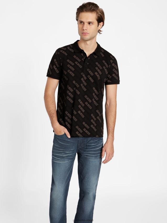 Guess bronton logo polo jet black kulsvart menn F0LJ808164