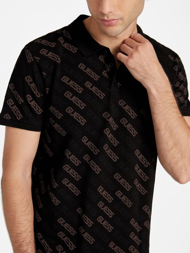 Guess bronton logo polo jet black kulsvart menn F0LJ808164