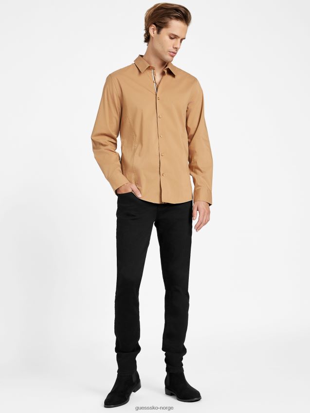 Guess brun topas damon poplin skjorte brun topas menn F0LJ808178