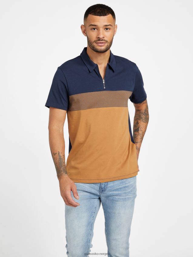 Guess brun topas multi eco fort fargeblokk polo med glidelås brun topas multi menn F0LJ808088