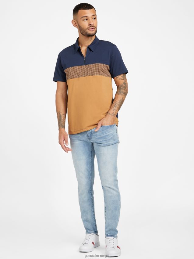 Guess brun topas multi eco fort fargeblokk polo med glidelås brun topas multi menn F0LJ808088