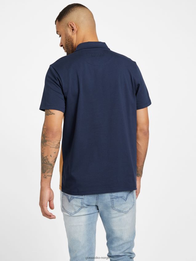 Guess brun topas multi eco fort fargeblokk polo med glidelås brun topas multi menn F0LJ808088