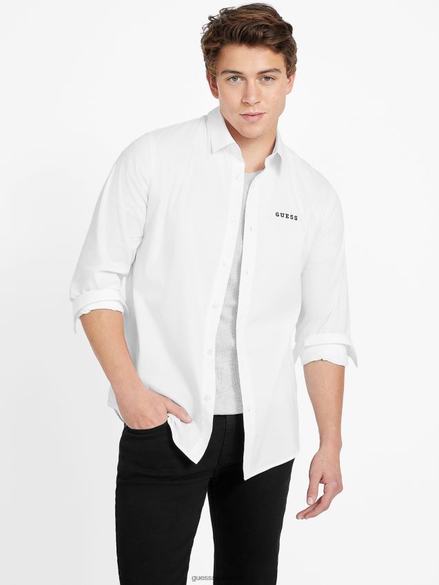 Guess colly vevd skjorte ren hvit Ren hvit menn F0LJ808200