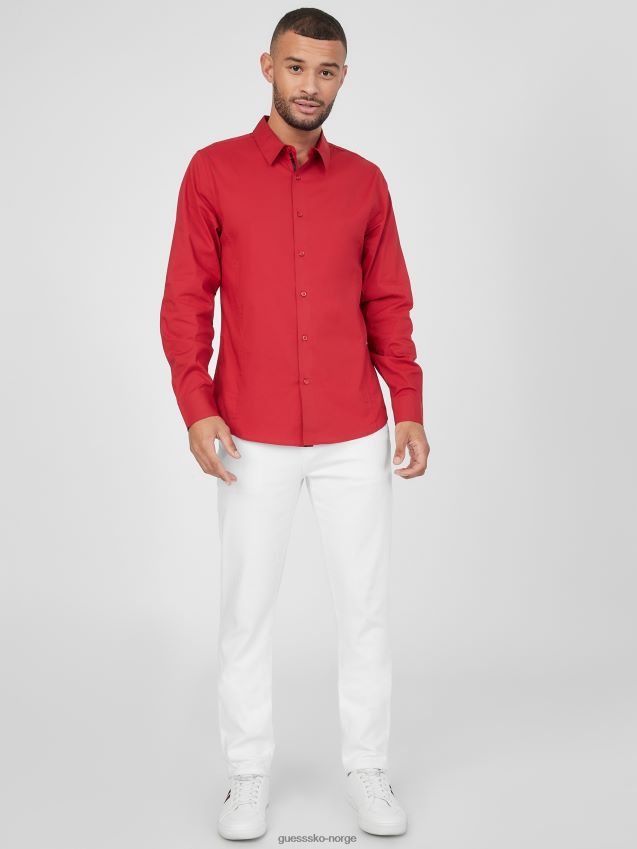 Guess damon poplin skjorte varsity rød varsity rød menn F0LJ808161