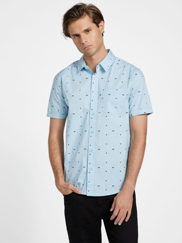 Guess dusan geometrisk trykt skjorte lunefull blå lunefull blå menn F0LJ808539