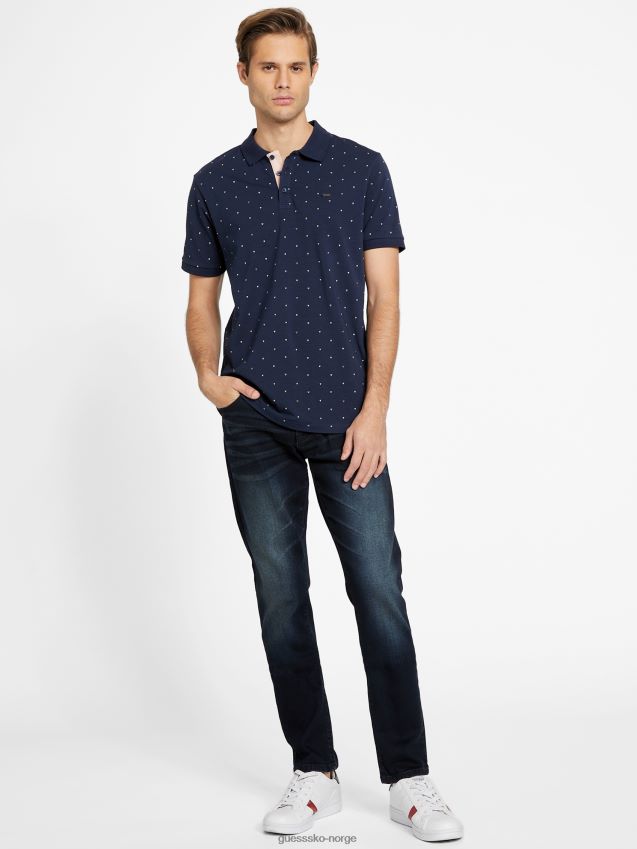 Guess eco dev geometrisk poloskjorte svertet blå svertet blå menn F0LJ808606