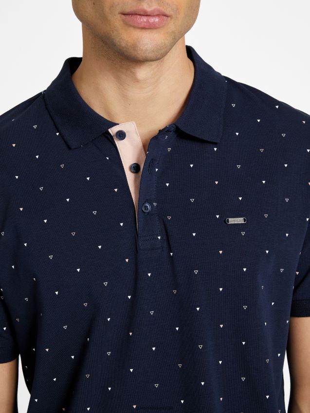 Guess eco dev geometrisk poloskjorte svertet blå svertet blå menn F0LJ808606