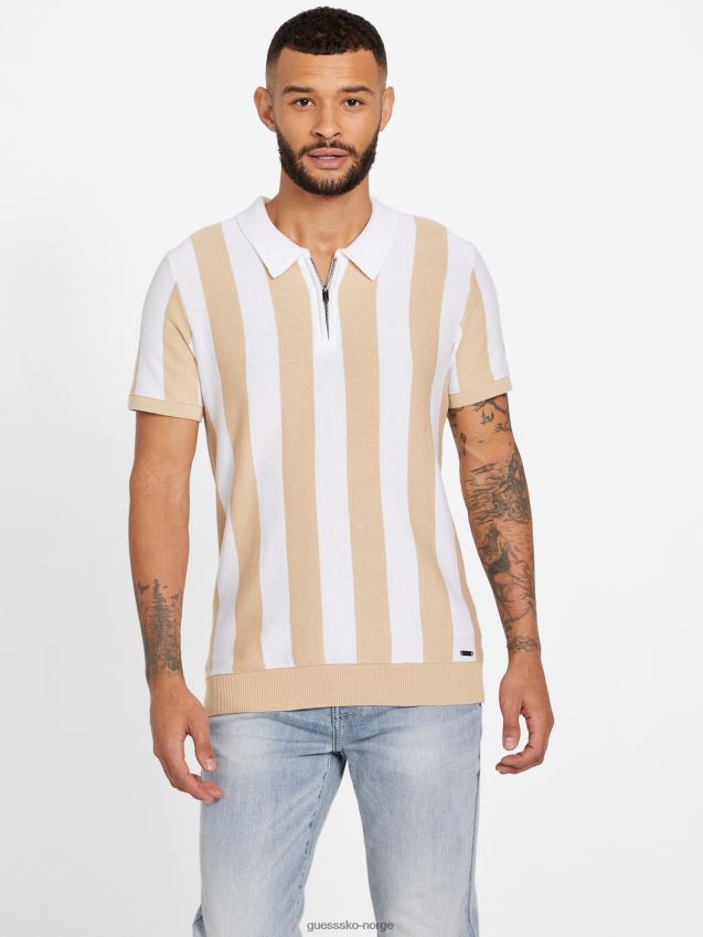 Guess eco feiz polo med halv glidelås skummende taupe og ren hvit skummende taupe og ren hvit menn F0LJ808275