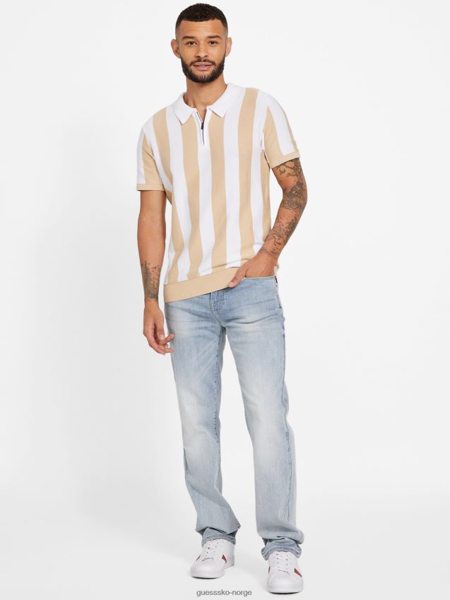 Guess eco feiz polo med halv glidelås skummende taupe og ren hvit skummende taupe og ren hvit menn F0LJ808275
