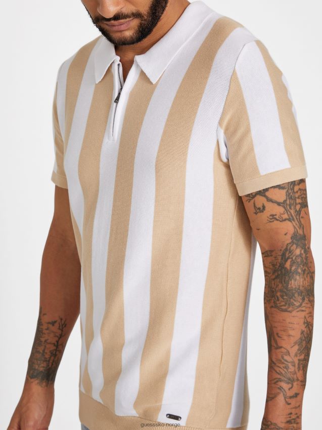 Guess eco feiz polo med halv glidelås skummende taupe og ren hvit skummende taupe og ren hvit menn F0LJ808275