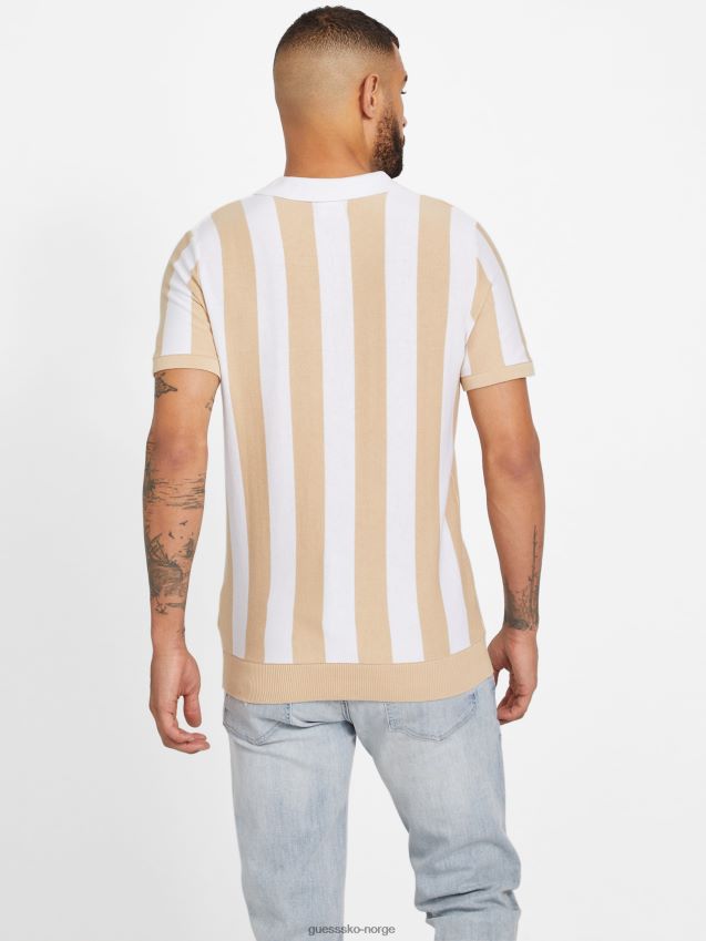 Guess eco feiz polo med halv glidelås skummende taupe og ren hvit skummende taupe og ren hvit menn F0LJ808275