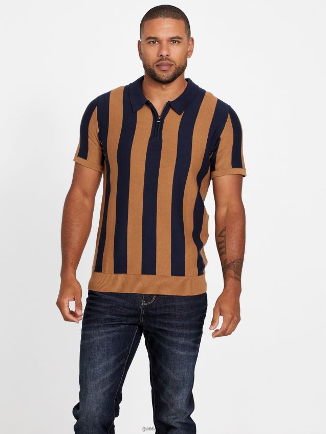 Guess eco feiz polo med halv glidelås svart blå og kokos svertet blå og kokos menn F0LJ808186