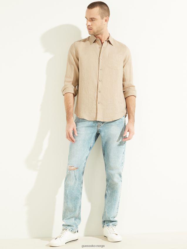 Guess eco island lin skjorte naturlig siena naturlig siena menn F0LJ8010656
