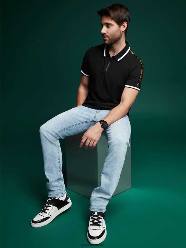 Guess eco jon zip polo jet black kulsvart menn F0LJ807858