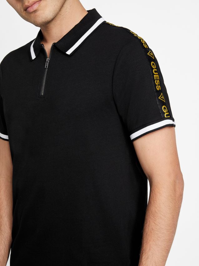 Guess eco jon zip polo jet black kulsvart menn F0LJ807858