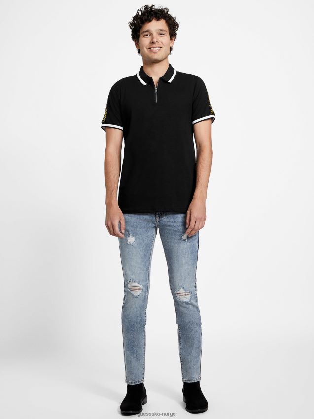 Guess eco jon zip polo jet black kulsvart menn F0LJ807858
