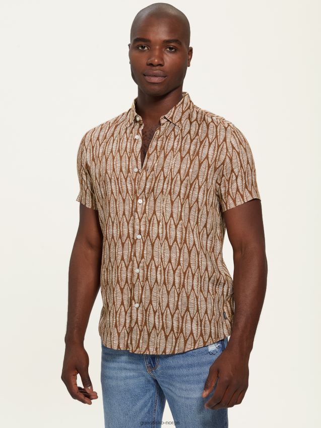 Guess eco leaves kortermet skjorte etset fôrede blader etsete forede blader menn F0LJ8010686