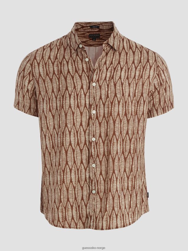 Guess eco leaves kortermet skjorte etset fôrede blader etsete forede blader menn F0LJ8010686
