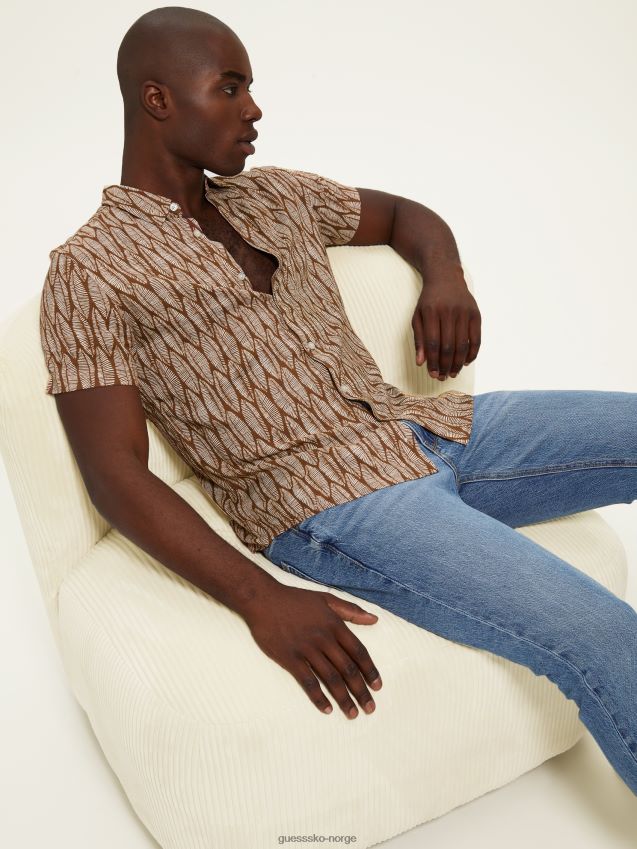 Guess eco leaves kortermet skjorte etset fôrede blader etsete forede blader menn F0LJ8010686