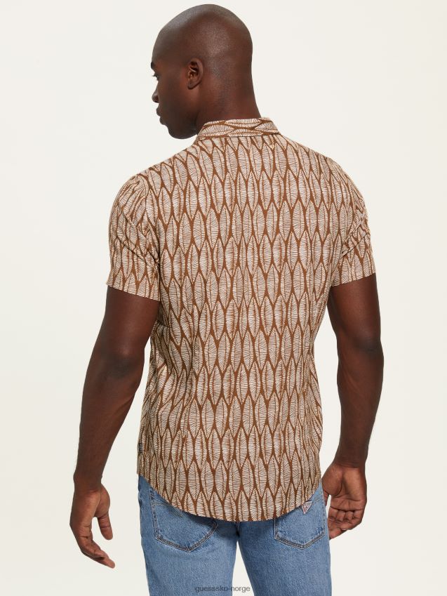 Guess eco leaves kortermet skjorte etset fôrede blader etsete forede blader menn F0LJ8010686
