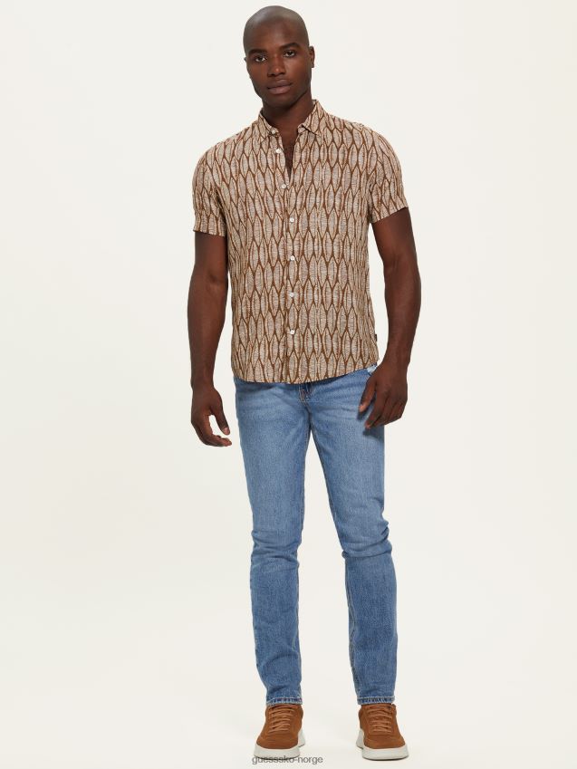 Guess eco leaves kortermet skjorte etset fôrede blader etsete forede blader menn F0LJ8010686